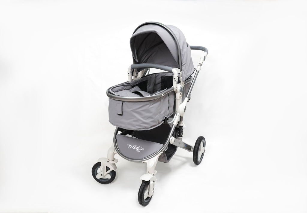 Poussette Titou Kids 2 en 1 — Nacelle réversible, châssis aluminium - Gris