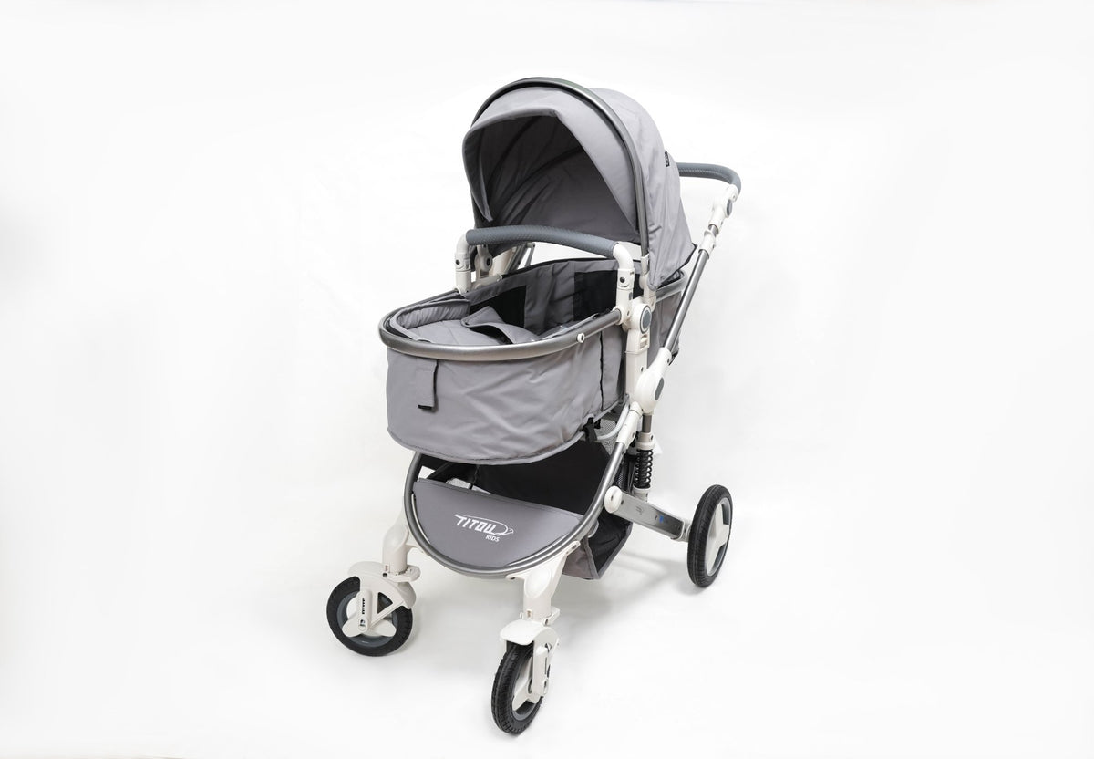 Poussette Titou Kids 2 en 1 — Nacelle réversible, châssis aluminium - Gris