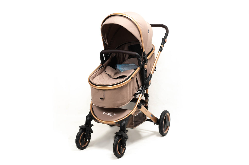 Poussette Titou Kids 2 en 1 — Nacelle réversible, châssis aluminium - Marron