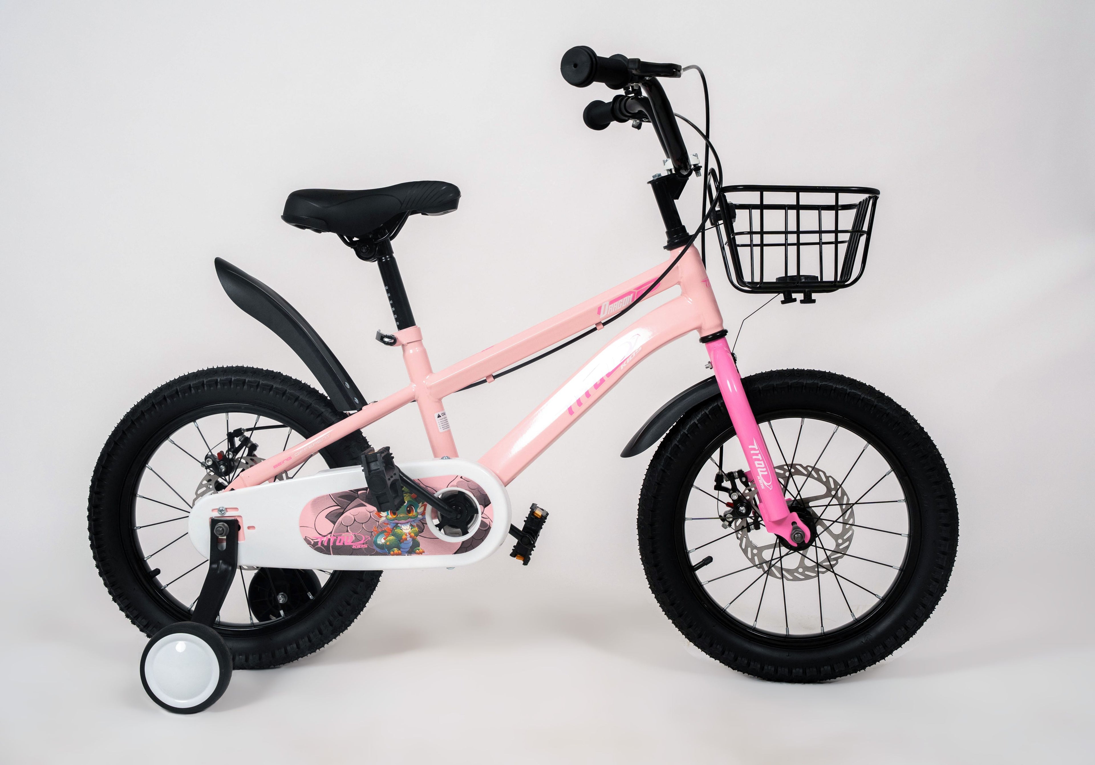 Vélo Titou Kids 16" Dragon – Vélo Enfant avec Freins à Disque, Panier et Stabilisateurs