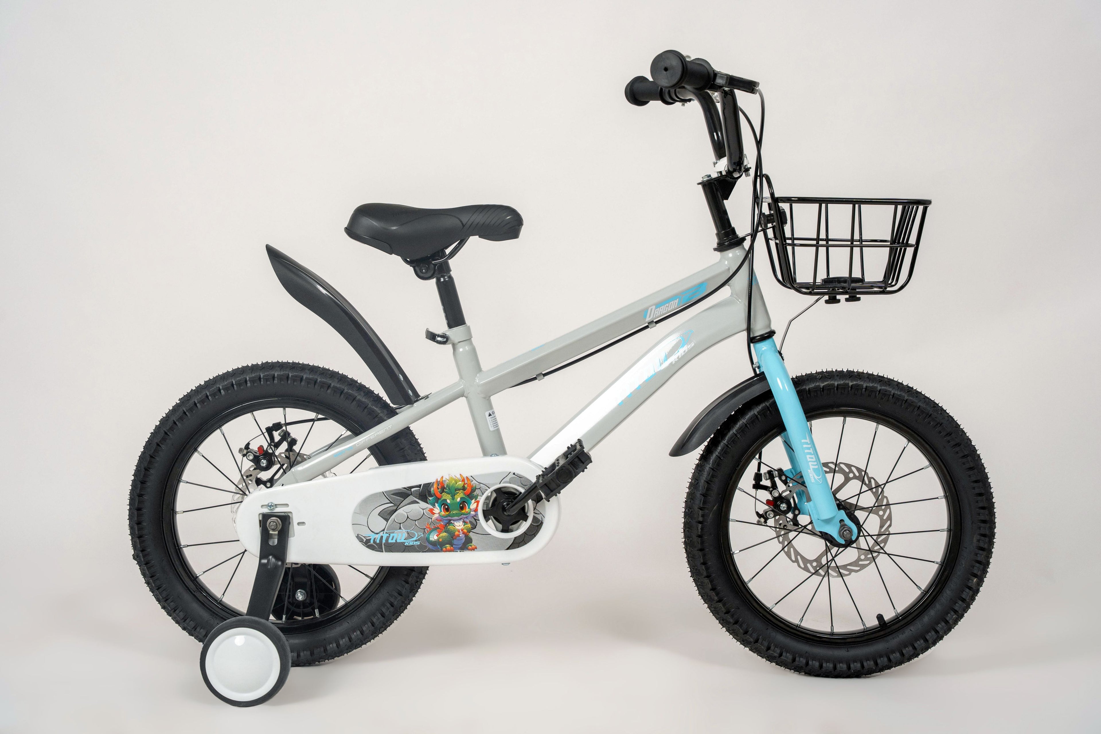Vélo Titou Kids 16" Dragon – Vélo Enfant avec Freins à Disque, Panier et Stabilisateurs