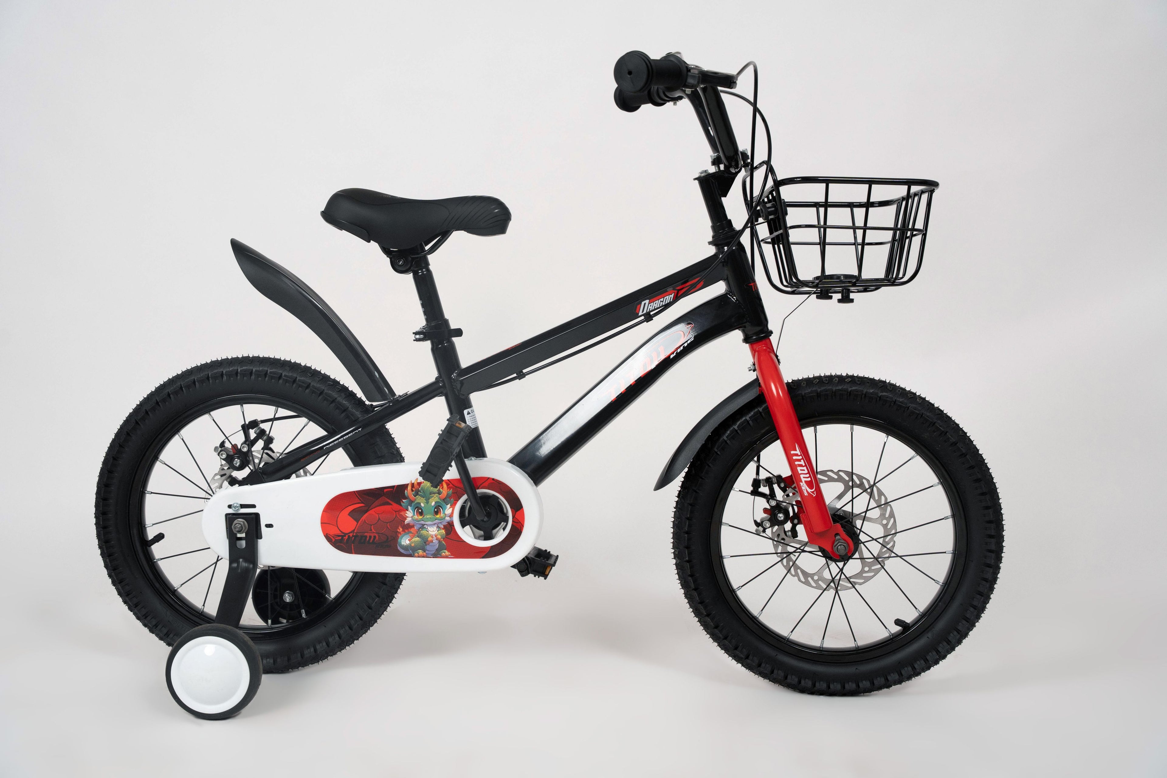 Vélo Titou Kids 16" Dragon – Vélo Enfant avec Freins à Disque, Panier et Stabilisateurs