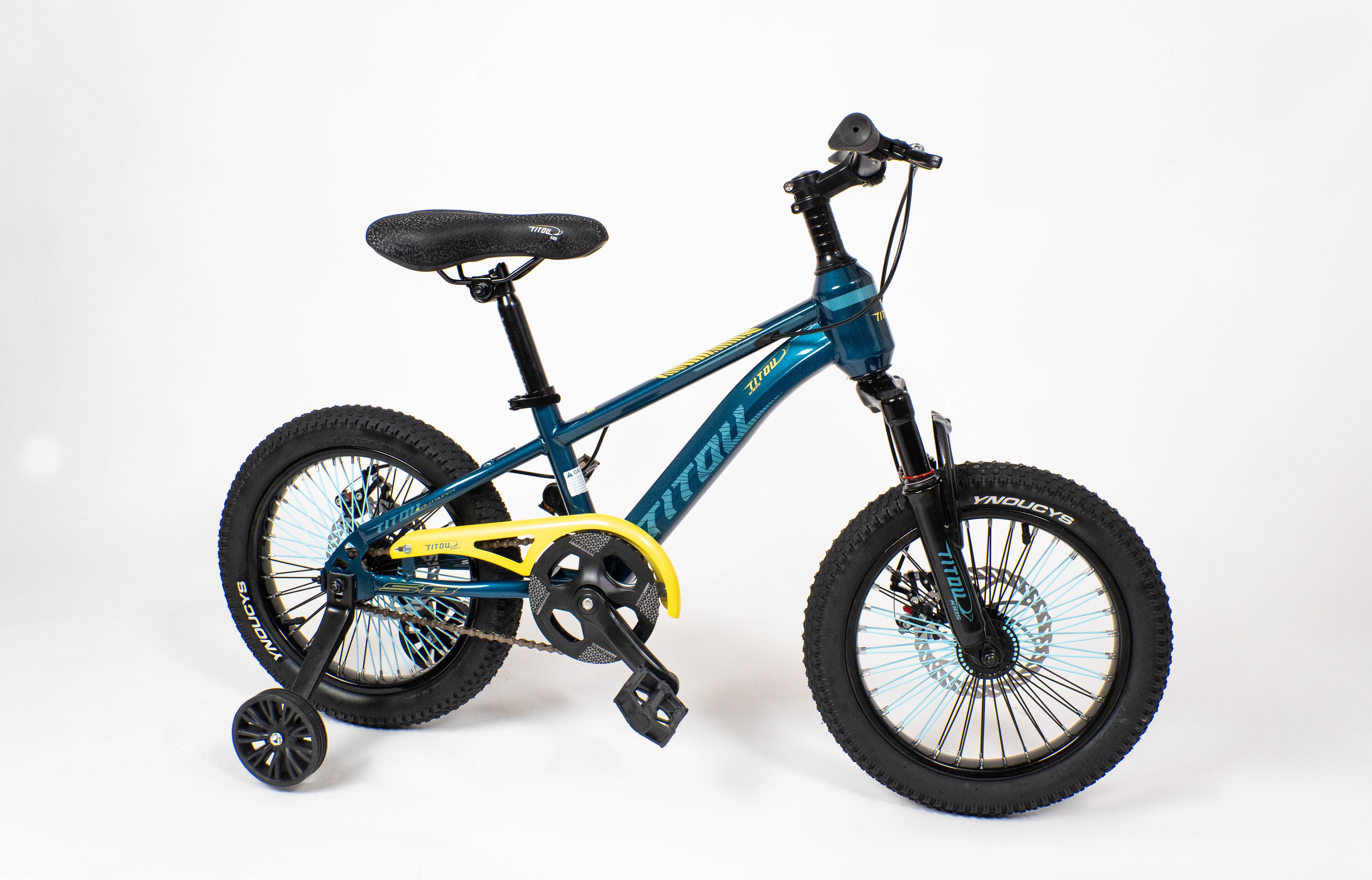 Vélo Titou Kids 16" – VTT Enfant avec Stabilisateurs, Fourche Suspendue et Freins à Disque