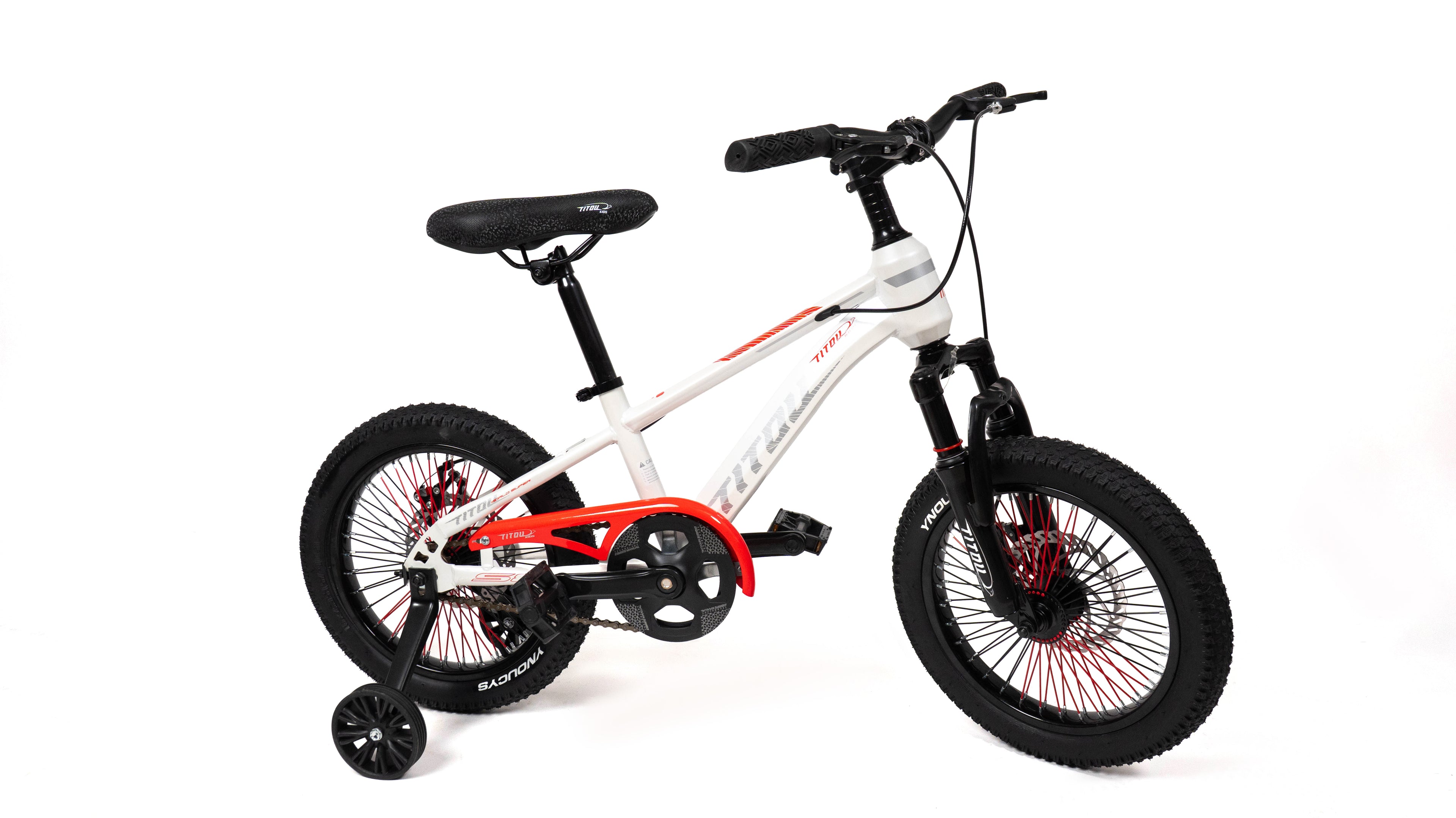 Vélo Titou Kids 16" – VTT Enfant avec Stabilisateurs, Fourche Suspendue et Freins à Disque