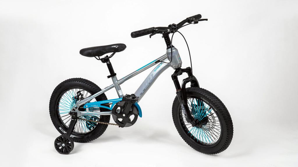 Vélo Titou Kids 16" – VTT Enfant avec Stabilisateurs, Fourche Suspendue et Freins à Disque