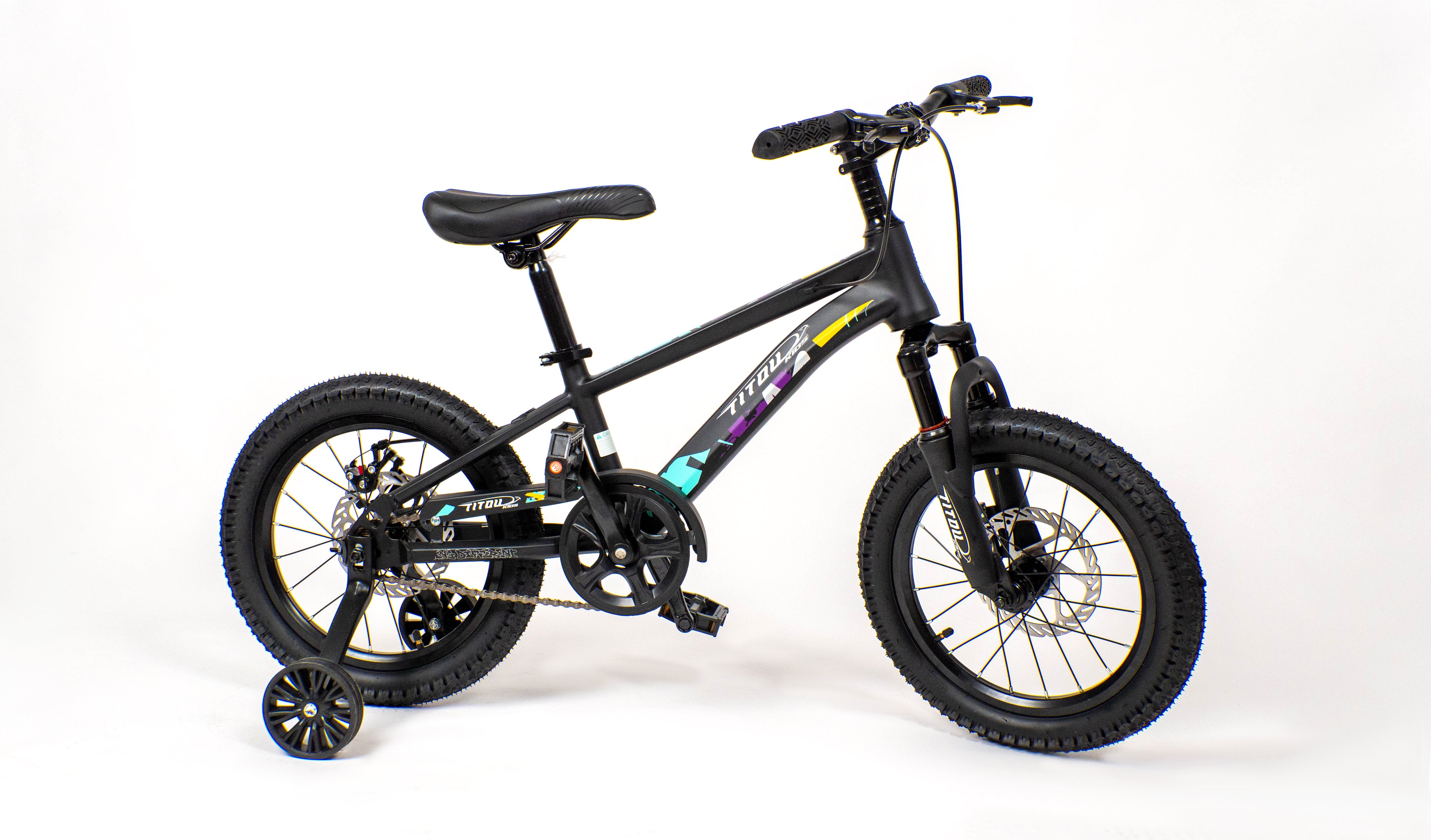 Vélo Titou Kids 16" – VTT Enfant avec Stabilisateurs, Fourche Suspendue et Freins à Disque (Copy)
