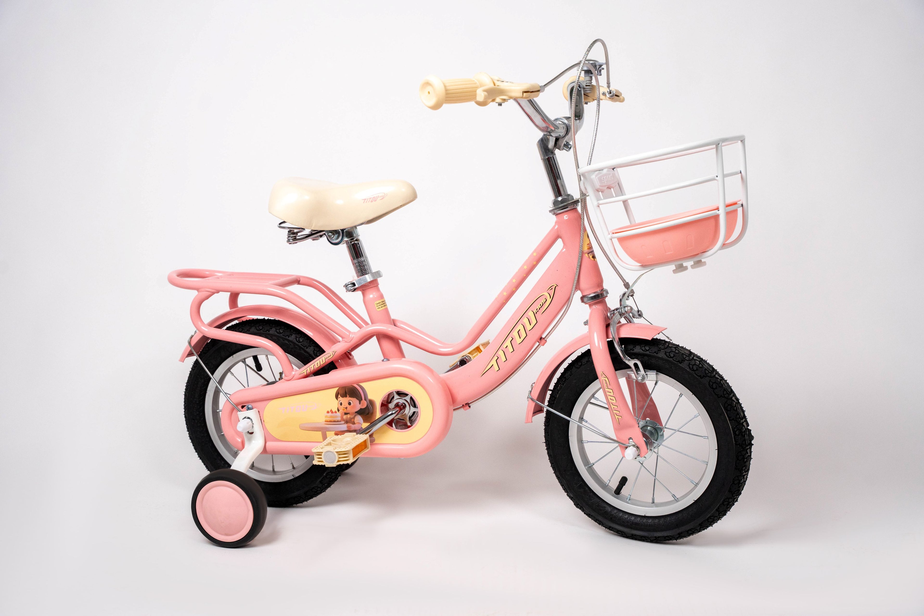 Vélo Titou Kids 12" Sweet – Vélo Fille avec Panier et Stabilisateurs