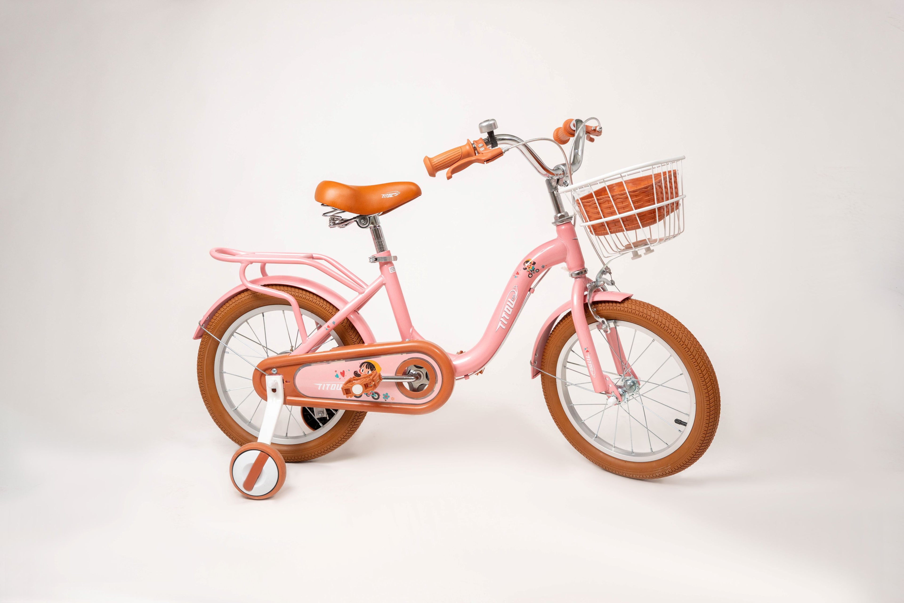 Vélo Titou Kids 12" Vintage – Vélo Fille Rétro avec Panier et Stabilisateurs