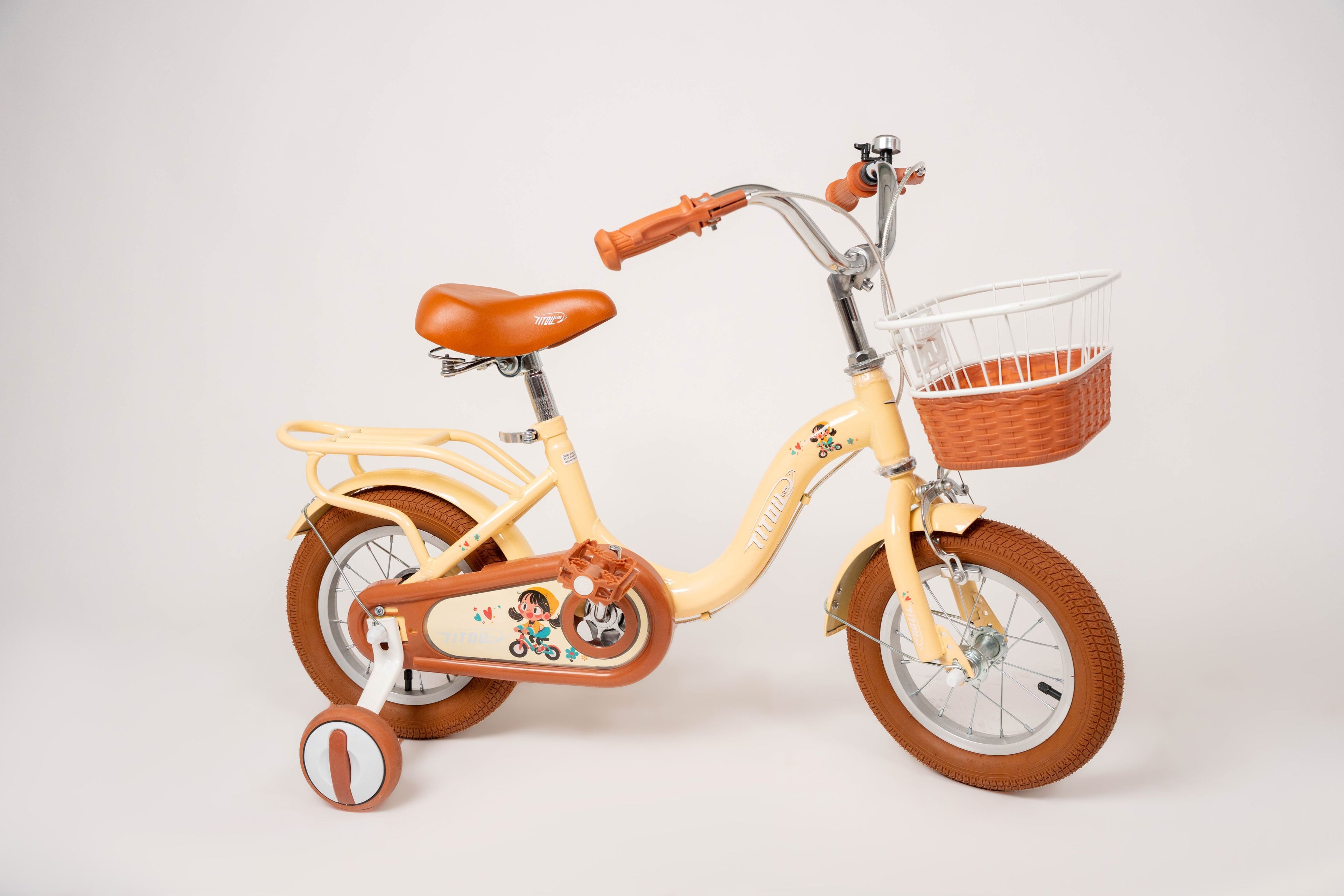 Vélo Titou Kids 12" Vintage – Vélo Fille Rétro avec Panier et Stabilisateurs