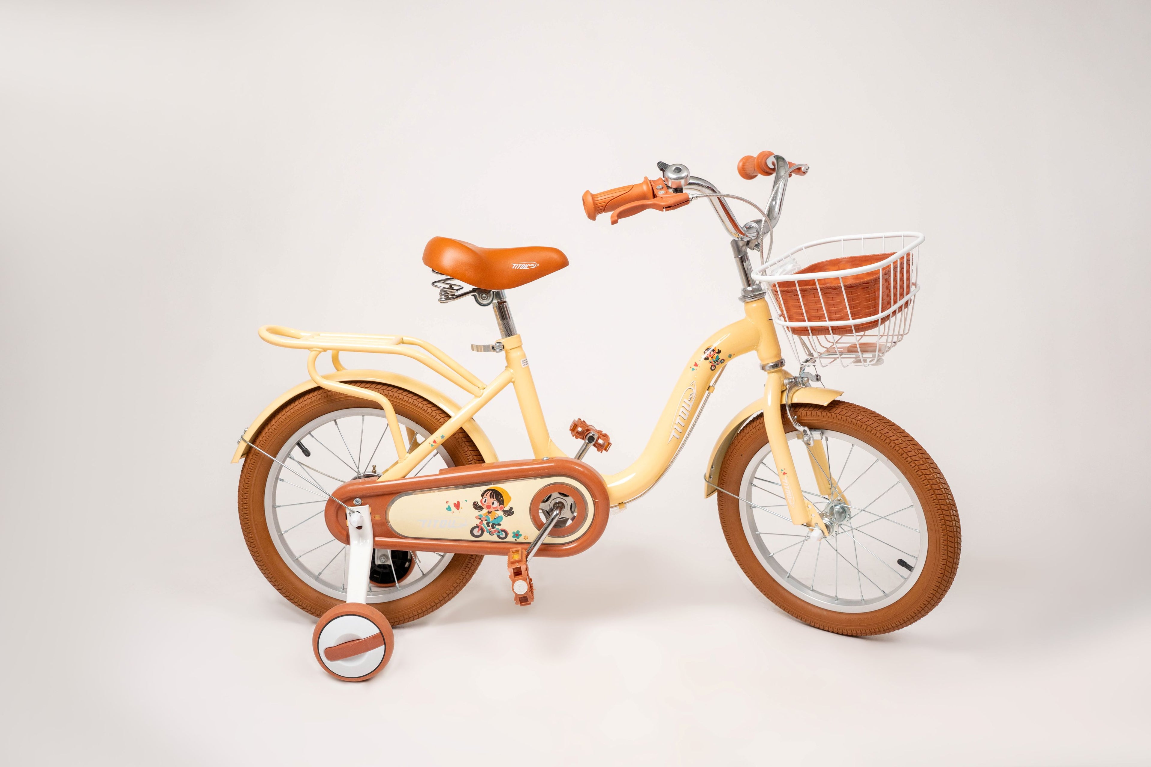 Vélo Titou Kids 16" Vintage – Vélo Fille Rétro avec Panier et Stabilisateurs